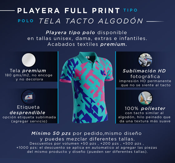 PLAYERA TIPO POLO FULL PRINT - TELA TACTO ALGODON (Personaliza con tu diseño)
